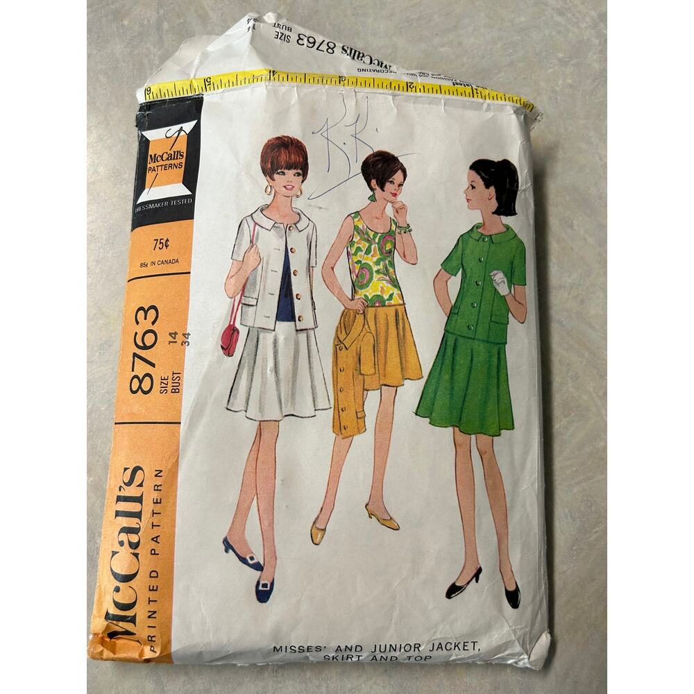 Vintage 1960's McCalls Pattern #8763 Misses Junior Jacket Skirt Top Size 14
